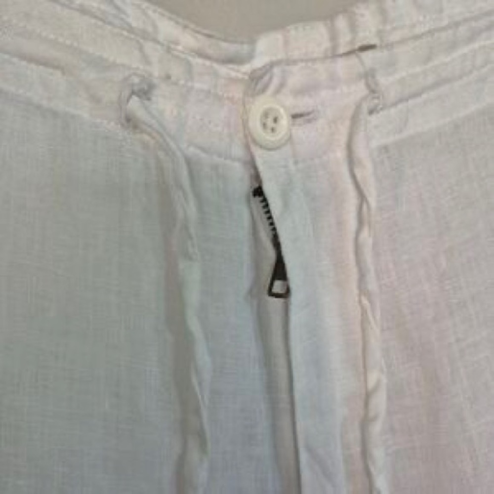 Men's White Linen Drawstring Pants - Picture 6 of 8